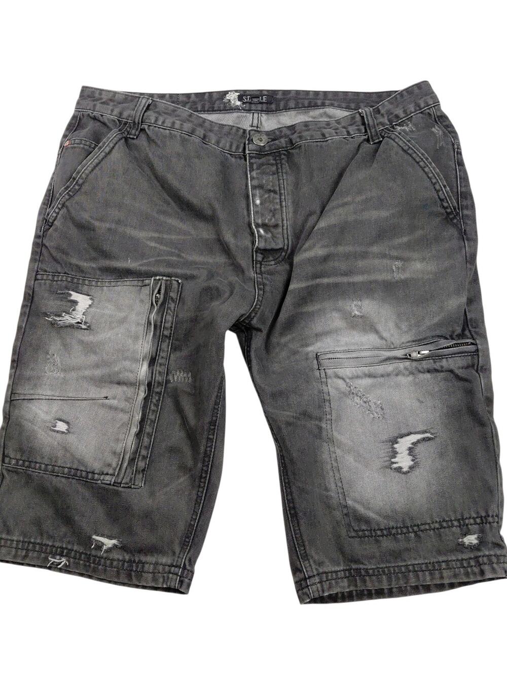 Vintage Staple Pigeon Mens Faded Black Denim Distressed Shorts Size 38